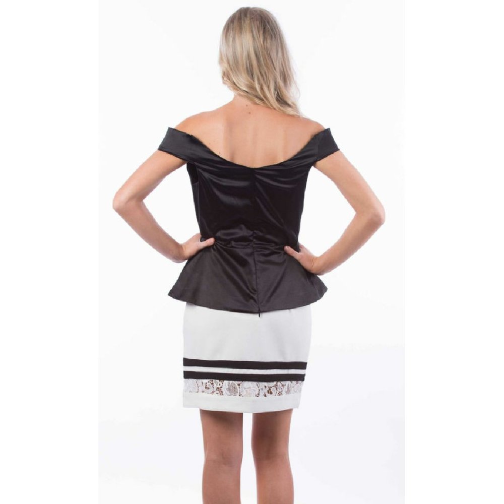 Two Sisters Black Satin Off The Shoulder Top - Picture 3 of 3